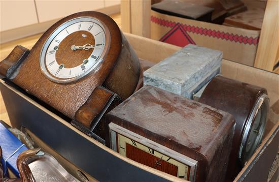 A large quantity of various mantel clocks